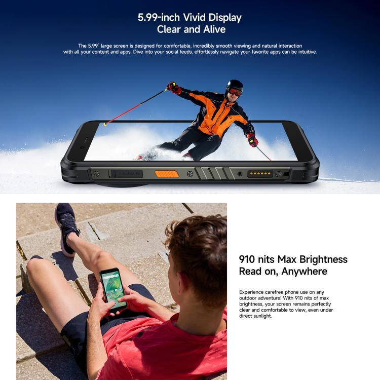 Ulefone RugKing, 8 Go + 256 Go, Téléphone Robuste IP68/IP69K, Android 15 Unisoc T7255 Octa Core 5,99 pouces, Réseau : 4G, NFC, OTG, RugKing, 8 Go + 256 Go