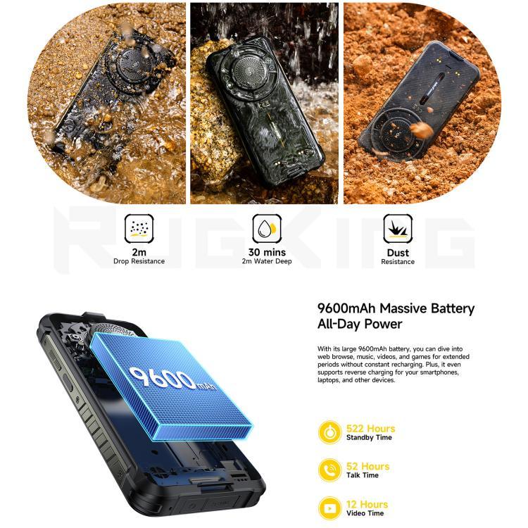 Ulefone RugKing, 8 Go + 256 Go, Téléphone Robuste IP68/IP69K, Android 15 Unisoc T7255 Octa Core 5,99 pouces, Réseau : 4G, NFC, OTG, RugKing, 8 Go + 256 Go