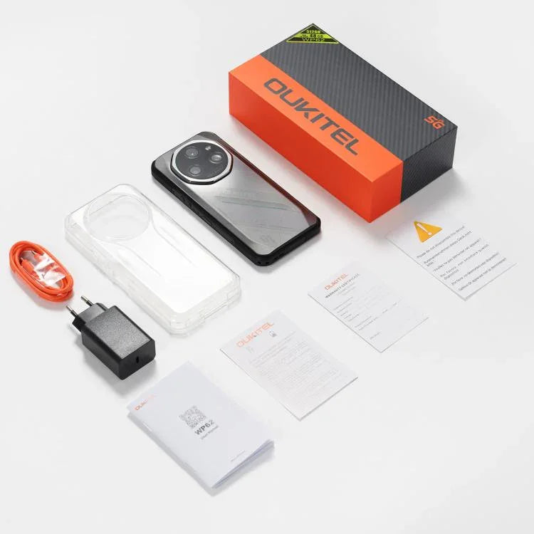 Téléphone durci Oukitel WP62, 12 Go+512 Go, appareil photo 108 MP, identification par empreinte digitale, Android 15 de 6,6 pouces, MediaTek Dimensity 7025 Octa Core, NFC, OTG, Réseau : 5G, 12 Go+512 Go