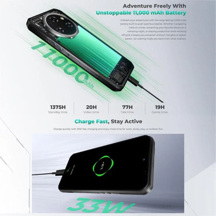 Téléphone durci Oukitel WP62, 12 Go+512 Go, appareil photo 108 MP, identification par empreinte digitale, Android 15 de 6,6 pouces, MediaTek Dimensity 7025 Octa Core, NFC, OTG, Réseau : 5G, 12 Go+512 Go