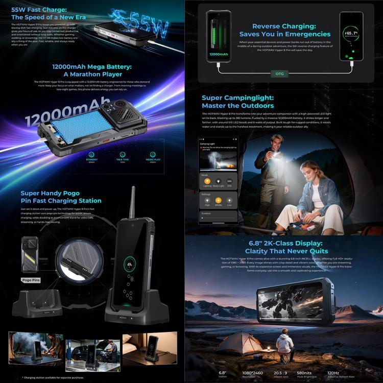 Téléphone robuste HOTWAV Hyper 8 Pro, 12 Go+512 Go, Android 15 de 6,6 pouces MediaTek MT8791 Dimensity 7050 Octa Core, Réseau : 5G, OTG, NFC, Hyper 8 Pro