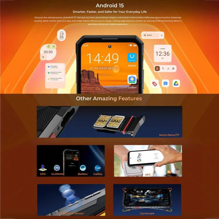 Téléphone robuste Oukitel WP58 Pro, 8 Go + 512 Go, identification latérale par empreinte digitale, 6,7 pouces Android 15 UMS9621S Octa Core, NFC, OTG, Réseau : 5G, 8 Go + 512 Go