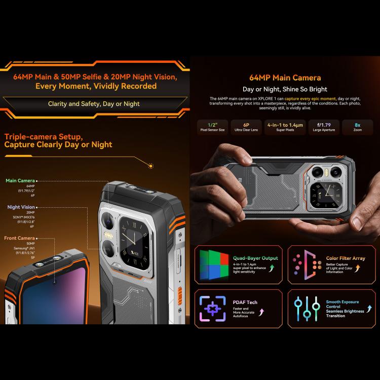 Blackview XPLORE 1, 16 Go+512 Go, Android 15 de 6,78 pouces, Octa Core Dimensity 7050 MT8791V/HZA, Réseau : 5G, OTG, NFC, XPLORE 1 16 Go+512 Go