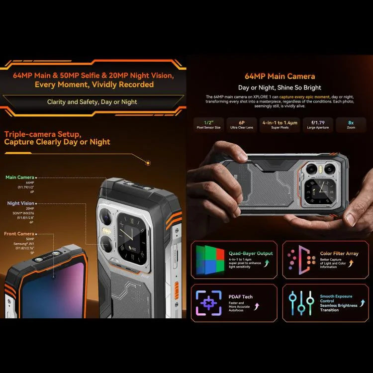 Blackview XPLORE 1, 12 Go + 256 Go, 6,78 pouces, Android 15 Dimensity 7050 MT8791V/HZA Octa Core, Réseau : 5G, OTG, NFC, XPLORE 1 12 Go + 256 Go