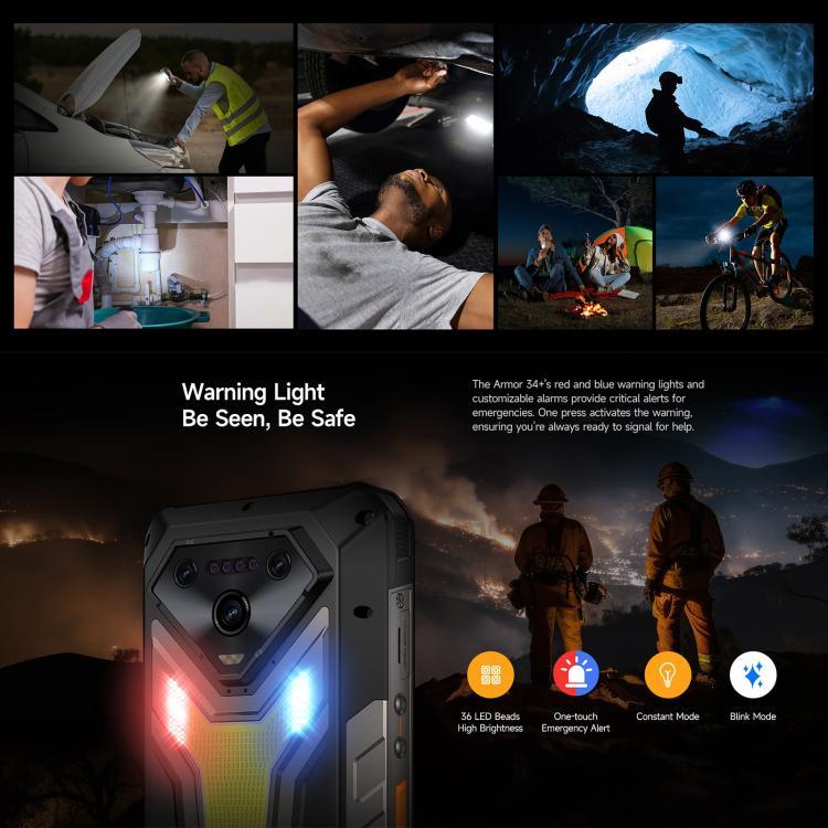Ulefone Armor 34+, 16 Go+512 Go, Vision Nocturne, Téléphone Durci IP68/IP69K, 6,95 pouces Android 15 MediaTek Dimensity 7400X Octa Core, Réseau : 5G, NFC, OTG, Armor 34+