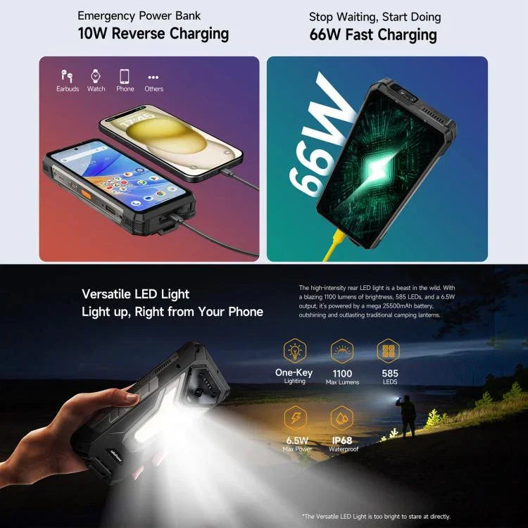 Ulefone Armor 34 Pro+ Projecteur, 16 Go+512 Go, Vision Nocturne, Téléphone Robuste IP68/IP69K, Android 15 de 6,95 pouces MediaTek Dimensity 7400X Octa Core, Réseau : 5G, NFC, OTG, Armor 34 Pro+
