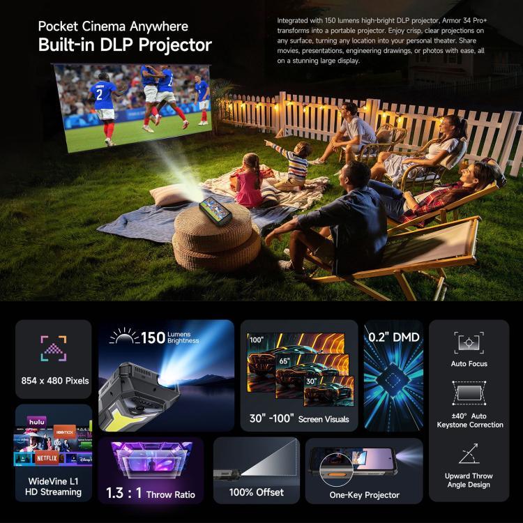 Ulefone Armor 34 Pro+ Projecteur, 16 Go+512 Go, Vision Nocturne, Téléphone Robuste IP68/IP69K, Android 15 de 6,95 pouces MediaTek Dimensity 7400X Octa Core, Réseau : 5G, NFC, OTG, Armor 34 Pro+