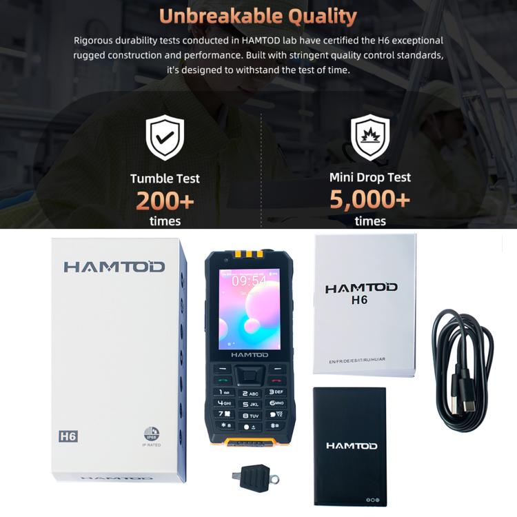 Téléphone robuste HAMTOD H6, 3 Go + 32 Go, Android 11 UNISOC SC9832E Quad-core de 2,83 pouces, Réseau : 4G, VoLTE, SOS