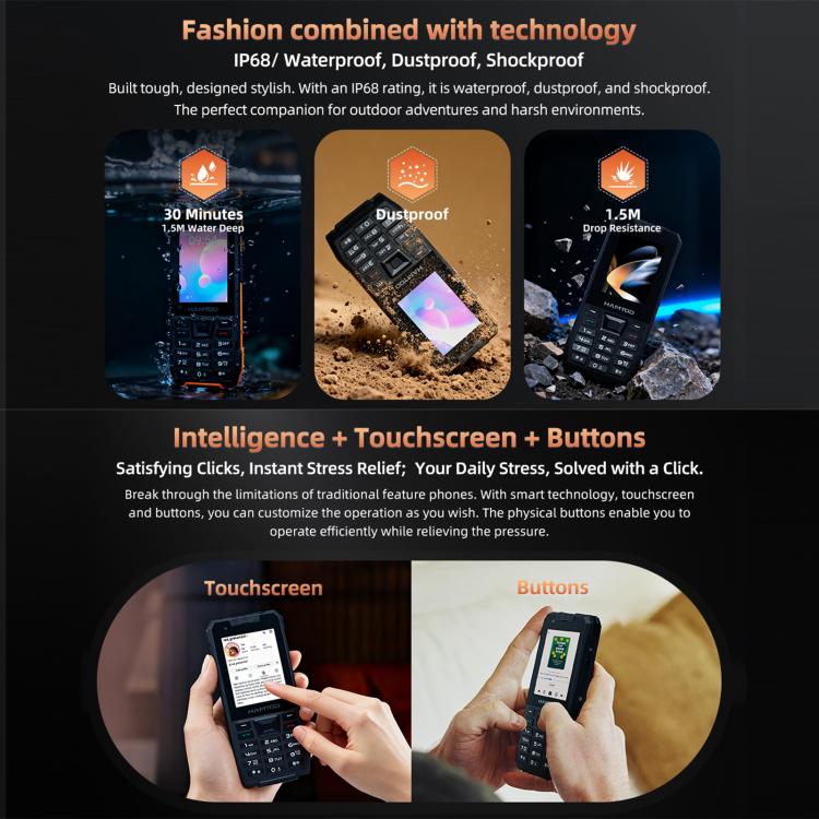 Téléphone robuste HAMTOD H6, 3 Go + 32 Go, Android 11 UNISOC SC9832E Quad-core de 2,83 pouces, Réseau : 4G, VoLTE, SOS