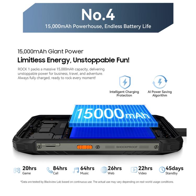 Téléphone robuste Blackview ROCK 1, 8 Go+256 Go, Android 16 de 6,56 pouces, MT6769V/CB Helio G81 Octa Core, Réseau : 4G, OTG, NFC, ROCK 1 8 Go+256 Go