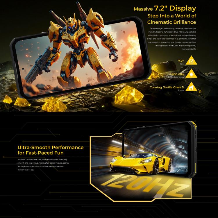 Téléphone robuste Oukitel WP60, 12 Go + 512 Go, Vision nocturne, Appareil photo 108 MP, Empreinte digitale latérale, Android 15 de 7,2 pouces MediaTek Dimensity 7025 Octa Core, NFC, OTG, Réseau : 5G, 12 Go + 512 Go