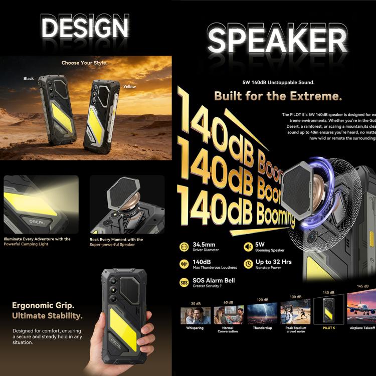 Téléphone robuste Blackview Oscal Pilot 5 5G, 8 Go + 256 Go, Android 16 UMS9620 T8100 Octa Core 6,67 pouces, Réseau : 5G, OTG, NFC