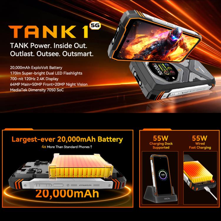 Blackview Oscal TANK 1, 16GB+512GB, 6.78 inch Android 15 DokeOS 4.2 Mediatek Dimensity 7050 Octa Core, Network: 5G, OTG, NFC, 16GB+512GB