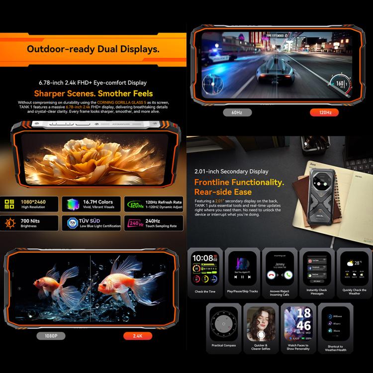 Blackview Oscal TANK 1, 16GB+512GB, 6.78 inch Android 15 DokeOS 4.2 Mediatek Dimensity 7050 Octa Core, Network: 5G, OTG, NFC, 16GB+512GB