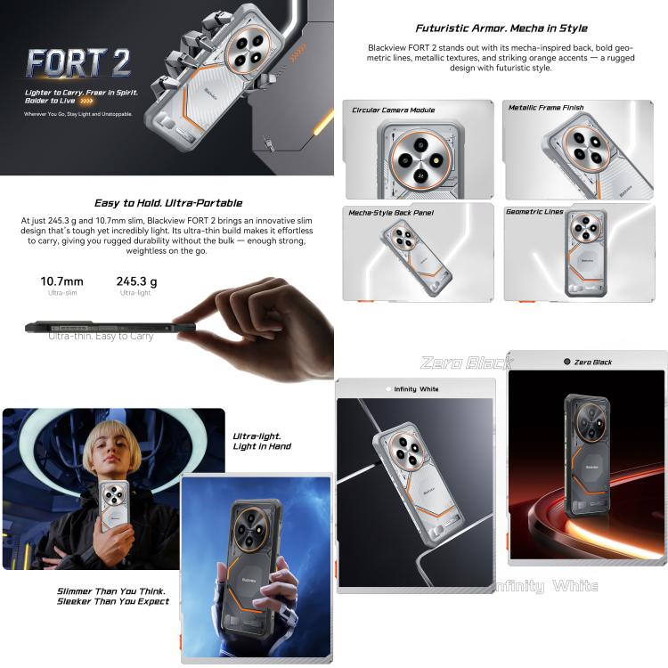 Blackview FORT 2 Téléphone durci, 8Go+128Go, 6,56 pouces Android 15 MediaTek MT6769V/CB Helio G81 Octa Core, Réseau: 4G, OTG, NFC, 8Go+128Go