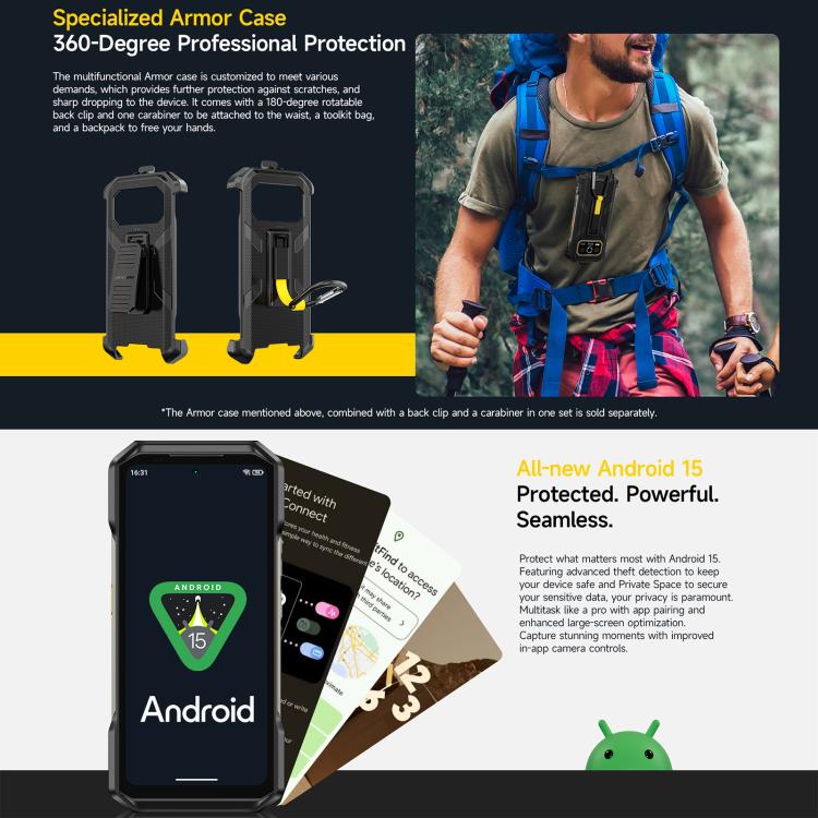 Téléphone robuste Ulefone Armor 27T+, 12 Go+256 Go, imageur thermique, vision nocturne, 10600 mAh, Android 14 MediaTek Helio G99 Octa Core 6,78 pouces, réseau : 4G, NFC, OTG, Armor 27T+