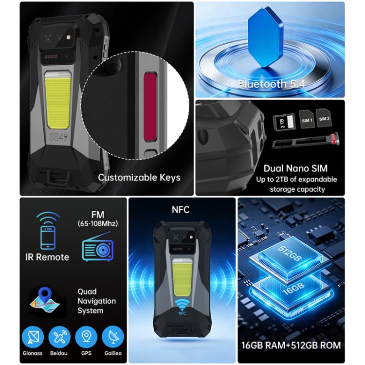 Unihertz 8849Tank X Projector Rugged Phone, 16GB+512GB, empreinte digitale latérale, vision nocturne, écran 6,78 pouces, Android 15 MediaTek Dimensity 8200 Octa Core, Réseau : 5G, NFC, Tank X 16GB+512GB