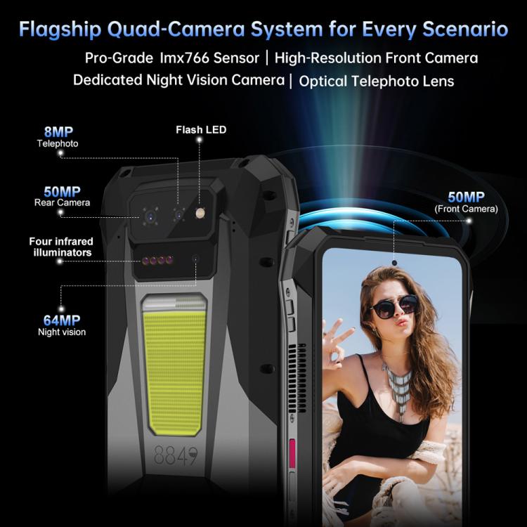 Unihertz 8849Tank X Projector Rugged Phone, 16GB+512GB, empreinte digitale latérale, vision nocturne, écran 6,78 pouces, Android 15 MediaTek Dimensity 8200 Octa Core, Réseau : 5G, NFC, Tank X 16GB+512GB