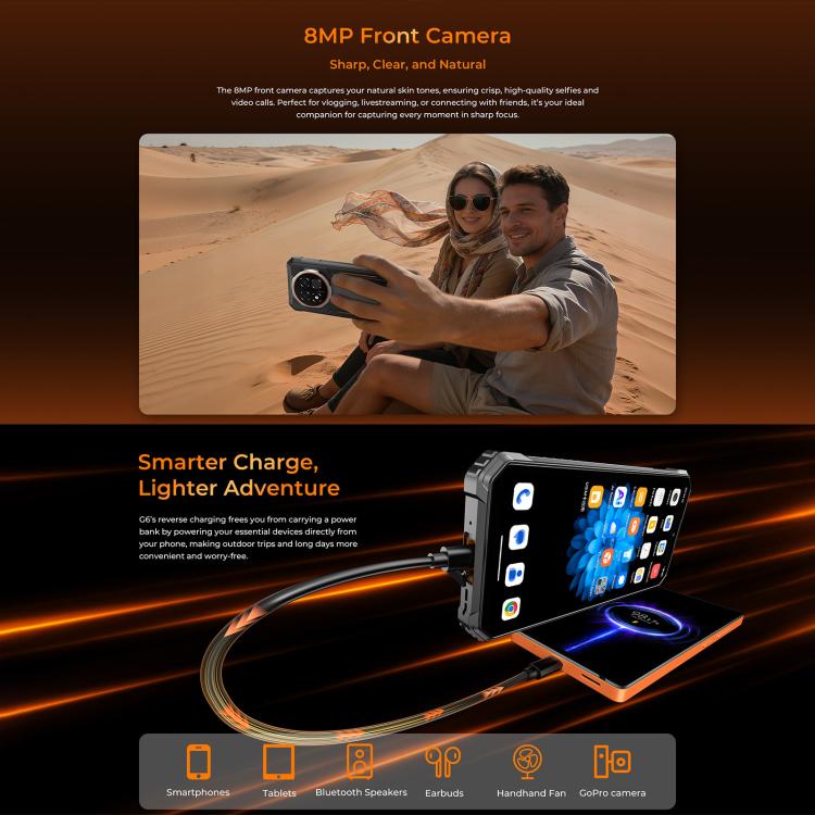 Téléphone robuste Oukitel G6, 4 Go+128 Go, identification par empreinte digitale, batterie 10600 mAh, Android 16.0 Unisoc T615 Octa Core de 6,52 pouces, NFC, OTG, Réseau : 4G, 4 Go+128 Go