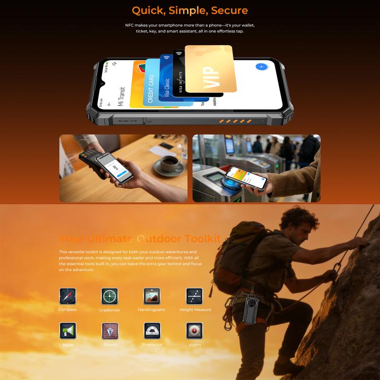 Téléphone Robuste Oukitel G6, 8 Go+256 Go, Identification par Empreinte Digitale, Batterie 10600 mAh, Android 16.0 Unisoc T615 Octa Core de 6,52 pouces, NFC, OTG, Réseau : 4G, 6 Go+256 Go