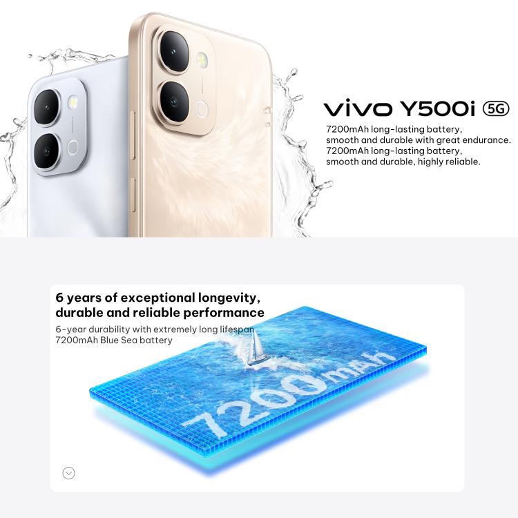 vivo Y500i, 8 Go + 512 Go, empreinte digitale latérale, Android 16 OriginOS 6 Snapdragon 4 Gen Octa Core de 6,75 pouces, OTG, NFC, réseau : 5G, 8 Go + 512 Go