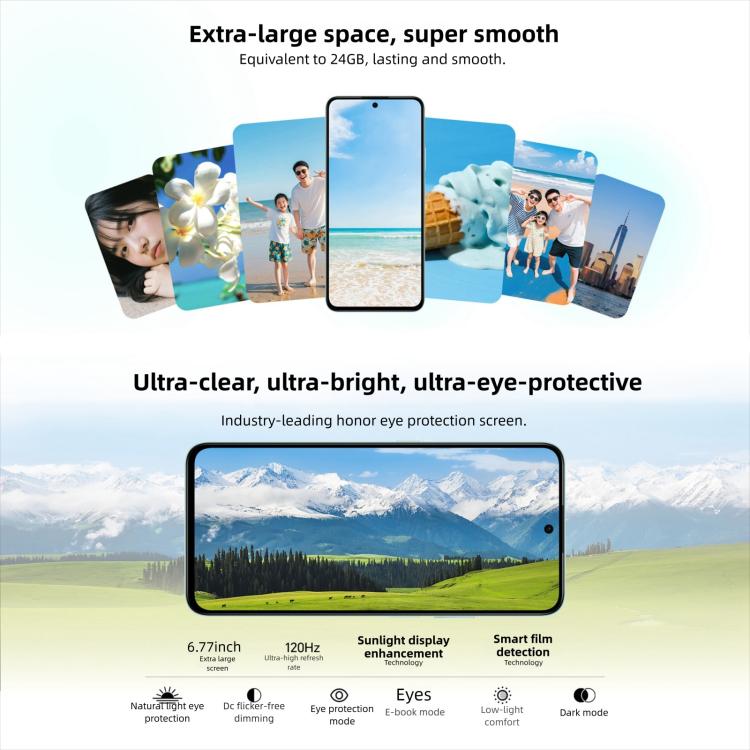 Honor Play10T, 8 Go + 256 Go, Empreinte latérale, Android 15 Magic OS 9.0 de 6,8 pouces, Octa Core Snapdragon 6s Gen 3, Réseau : 5G, 8 Go + 256 Go