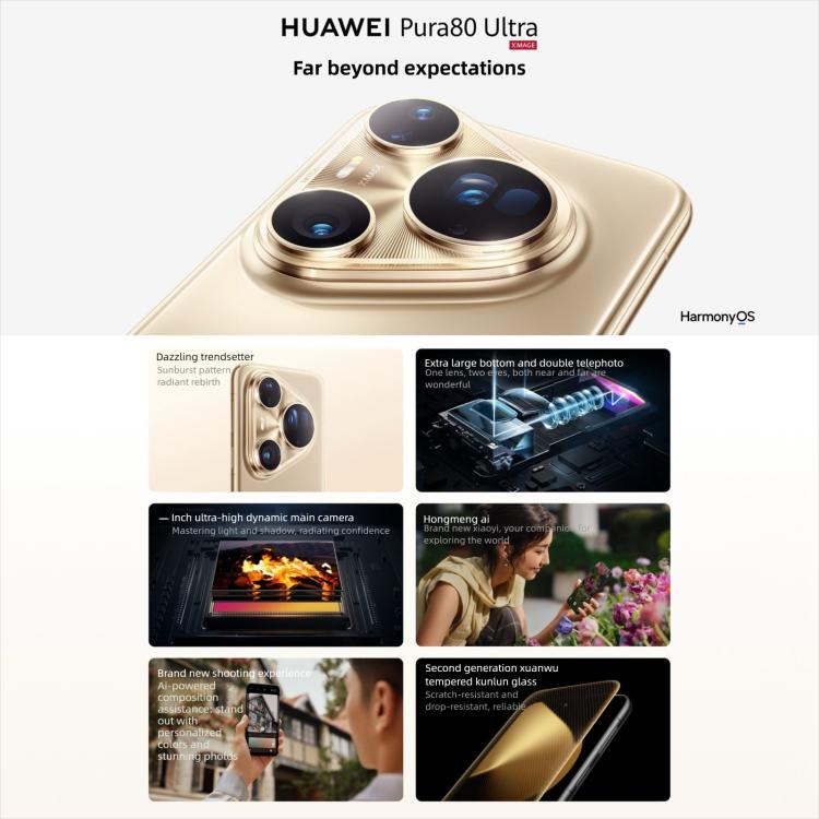 HUAWEI Pura 80 Ultra, 16 Go+1 To, Identification par empreinte digitale latérale, HarmonyOS 5.1 de 6,8 pouces, NFC, OTG, Ne prend pas en charge Google Play, 16 Go+1 To