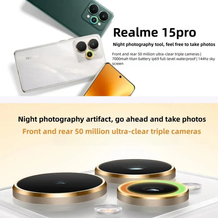 Realme 15 Pro, 12 Go + 256 Go, écran 6,8 pouces Realme UI 6.0 Android 15 Snapdragon 7 Gen Octa Core, NFC, Réseau : 5G, 12 Go + 256 Go