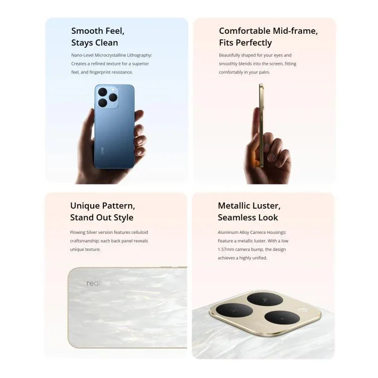 Realme 15T, 8 Go + 128 Go, identification d'empreintes digitales à l'écran, 6,57 pouces Realme UI 6.0 Android 15 MediaTek Dimensity 6400 Max Octa Core, NFC, Réseau : 5G, 8 Go + 128 Go