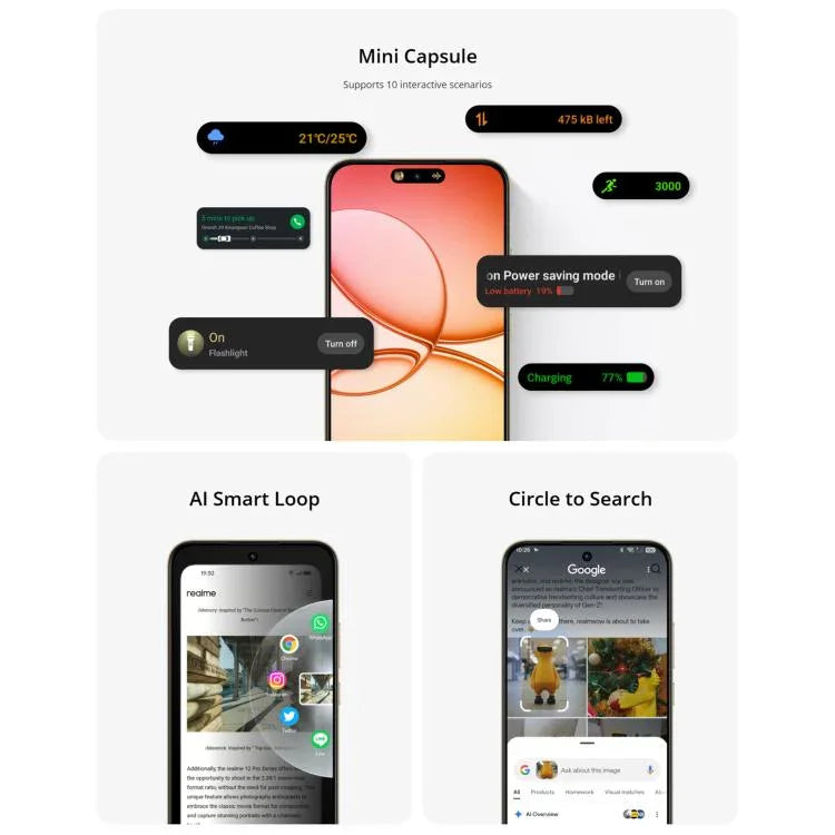Realme 15T, 8 Go + 256 Go, identification par empreinte digitale sous l'écran, 6,57 pouces Realme UI 6.0 Android 15 MediaTek Dimensity 6400 Max Octa Core, NFC, Réseau : 5G, 8 Go + 256 Go