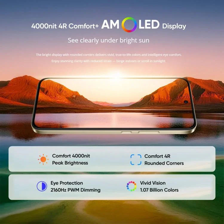 Realme 15T, 12 Go + 512 Go, identification d'empreintes digitales sous l'écran, 6,57 pouces Realme UI 6.0 Android 15 MediaTek Dimensity 6400 Max Octa Core, NFC, réseau : 5G, 12 Go + 512 Go