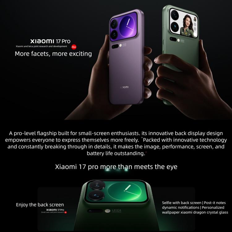 Xiaomi 17 Pro, 12 Go + 512 Go, Empreinte Digitale Ultrasonique 3D, 6,3 pouces Xiaomi HyperOS 3 Snapdragon 8 Elite Gen 5 Octa Core, NFC, Réseau : 5G, 12 Go + 512 Go