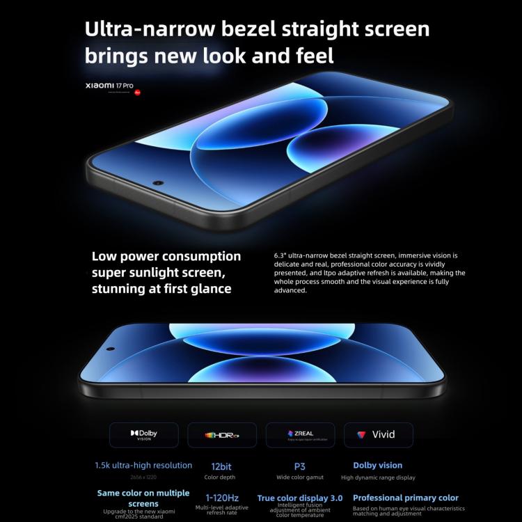 Xiaomi 17 Pro, 16 Go+1 To, Empreinte Digitale Ultrasonique 3D, Xiaomi HyperOS 3 de 6,3 pouces, Snapdragon 8 Elite Gen 5 Octa Core, NFC, Réseau: 5G, 16 Go+1 To