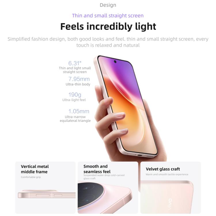 vivo X300, 16 Go+256 Go, écran 6,31 pouces OriginOS 6 Android 16 Dimensity 9500 Octa Core, OTG, NFC, Réseau : 5G, 16 Go+256 Go