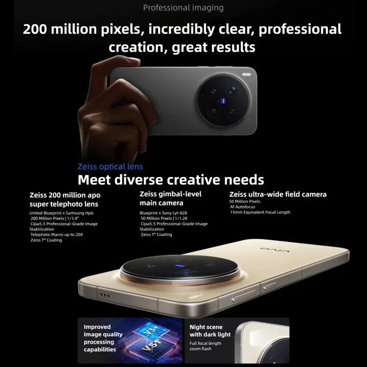vivo X300 Pro, 12 Go+256 Go, OriginOS 6 Android 16 de 6,78 pouces Dimensity 9500 Octa Core, OTG, NFC, Réseau : 5G, 12 Go+256 Go