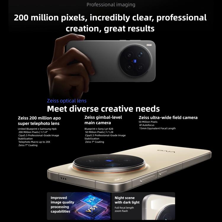 vivo X300 Pro, 16 Go+512 Go, 6,78 pouces OriginOS 6 Android 16 Dimensity 9500 Octa Core, OTG, NFC, Réseau : 5G, 16 Go+512 Go