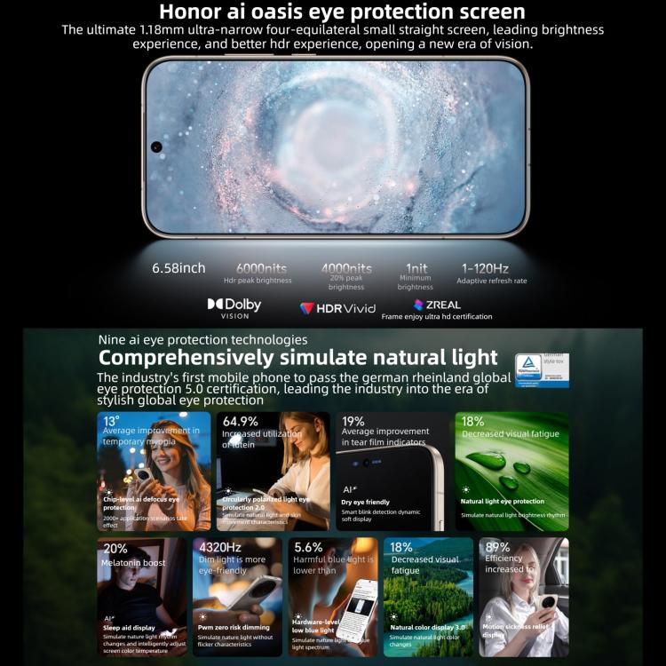 Honor Magic8, 16Go+1To, Empreinte Digitale Sous l'Écran, 6.58 pouces MagicOS 10.0 / Android 16 Snapdragon 8 Elite Gen 5 Octa Core, Réseau : 5G, NFC, OTG, 16Go+1To