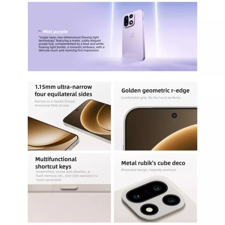 OnePlus 15, 16 Go+512 Go, identification d'empreintes digitales à l'écran, 6,78 pouces ColorOS 16.0 Snapdragon 8 Elite Gen 5 Octa Core, NFC, Réseau : 5G, 16 Go+512 Go