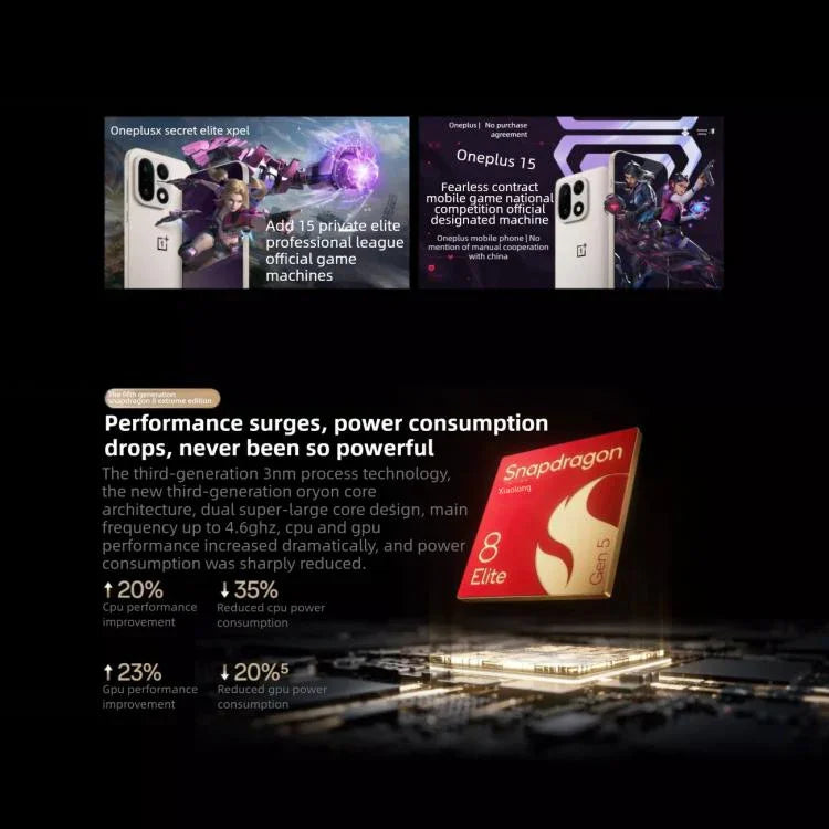 OnePlus 15, 16 Go+512 Go, identification d'empreintes digitales à l'écran, 6,78 pouces ColorOS 16.0 Snapdragon 8 Elite Gen 5 Octa Core, NFC, Réseau : 5G, 16 Go+512 Go