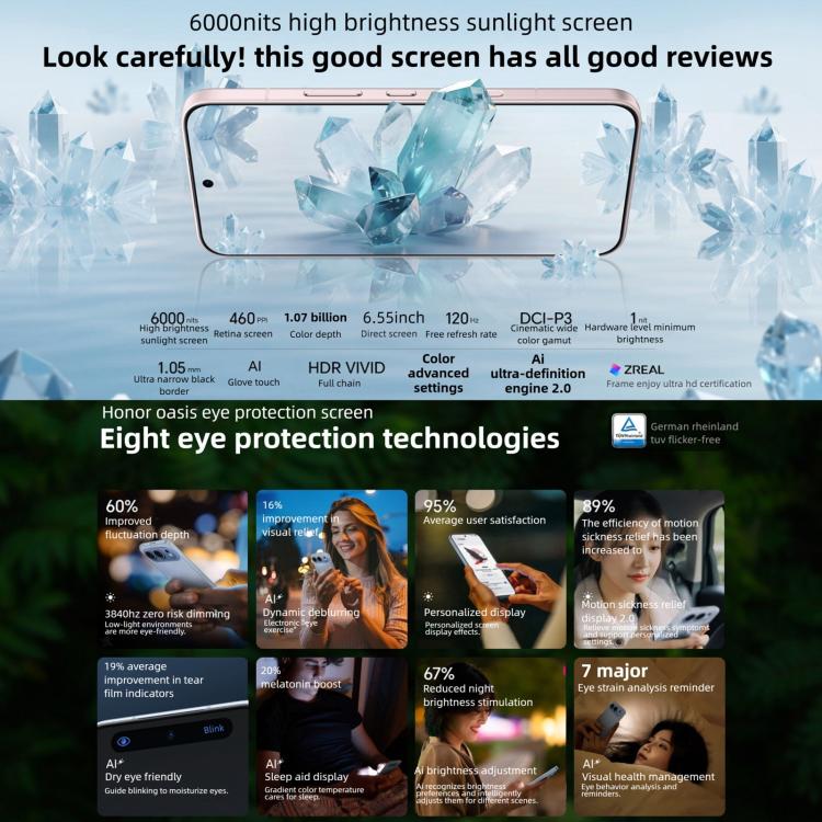 Honor 500, 12 Go+512 Go, empreinte digitale sous l'écran, 6,55 pouces MagicOS 10.0 / Android 16 Snapdragon 8s Gen 4 Octa Core, réseau : 5G, NFC, OTG, Honor 500, 12 Go+512 Go