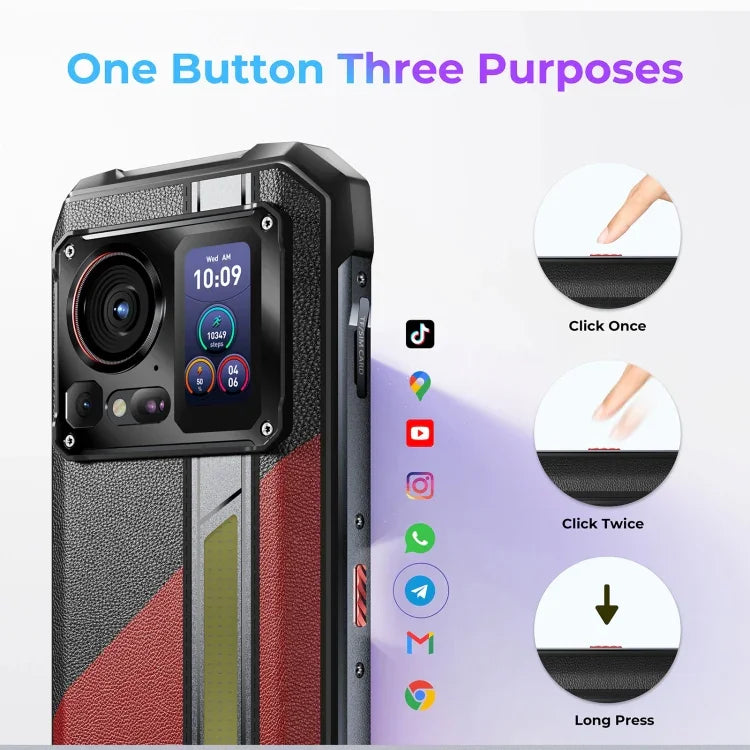 Téléphone robuste HOTWAV Hyper 7 Pro, 16 Go + 256 Go, batterie 10 800 mAh, écran 6,6 pouces, Android 14, processeur MediaTek Dimensity 7050 5G, compatible 5G, OTG et NFC.