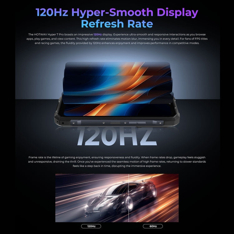 Téléphone robuste HOTWAV Hyper 7 Pro, 16 Go + 256 Go, batterie 10 800 mAh, écran 6,6 pouces, Android 14, processeur MediaTek Dimensity 7050 5G, compatible 5G, OTG et NFC.