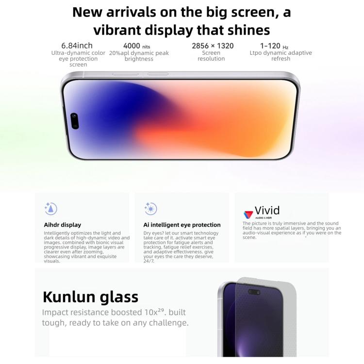 Huawei nova 15 Pro, Verre Kunlun, 12 Go+256 Go, Identification latérale par empreinte digitale, HarmonyOS 6.0 Kirin 9010S Octa Cora 6,84 pouces, NFC, OTG, Ne prend pas en charge Google Play, Verre Kunlun, 12 Go+256 Go