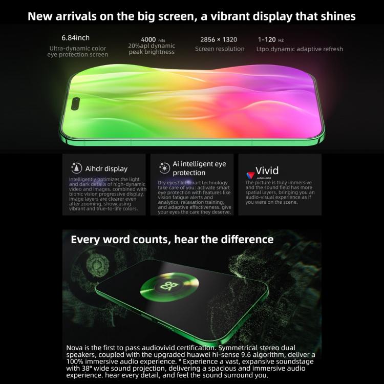 Huawei nova 15 Pro, verre Kunlun, 12 Go+256 Go, identification latérale par empreinte digitale, 6,84 pouces HarmonyOS 6.0 Kirin 9010S Octa Cora, NFC, OTG, ne prend pas en charge Google Play, 12 Go+256 Go