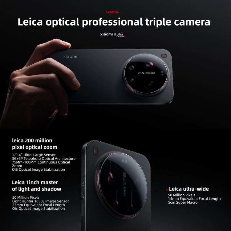 Xiaomi 17 Ultra, 16Go+1To, Empreinte Digitale Ultrasonique 3D, 6.9 pouces Xiaomi HyperOS 3 Snapdragon 8 Elite Gen 5 Octa Core, NFC, Réseau: 5G, 16Go+1To