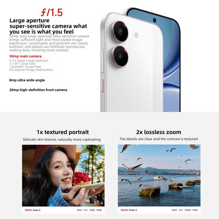 Xiaomi REDMI Turbo 5, 12 Go+256 Go, 6,59 pouces Xiaomi HyperOS 3 Dimensity 8500-Ultra Octa Core, NFC, Réseau : 5G, 12 Go+256 Go