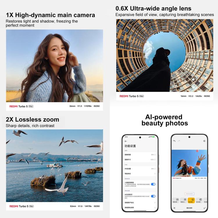Xiaomi REDMI Turbo 5 Max, 16 Go + 512 Go, 6,83 pouces Xiaomi HyperOS 3 Dimensity 9500s Octa Core, NFC, Réseau : 5G, 16 Go + 512 Go