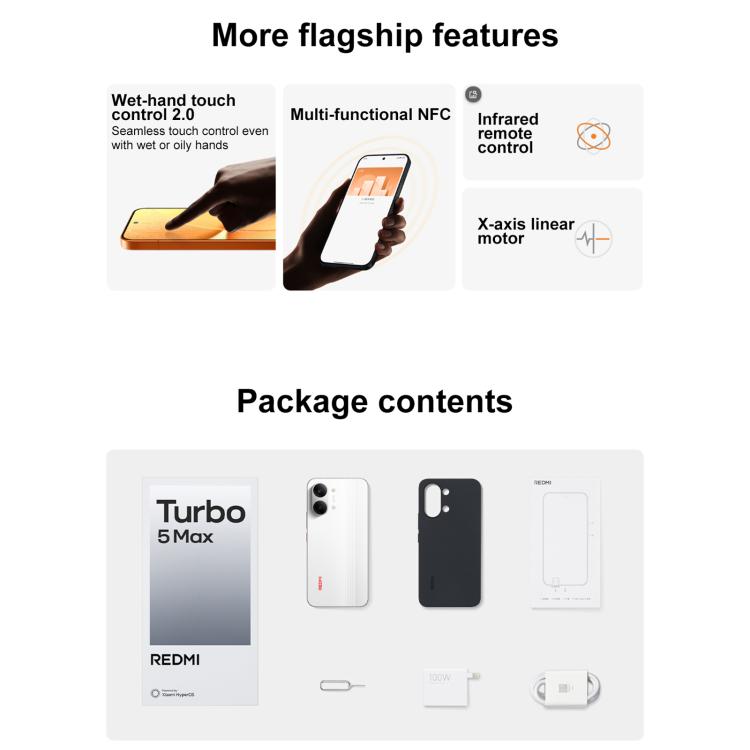 Xiaomi REDMI Turbo 5 Max, 16 Go + 512 Go, 6,83 pouces Xiaomi HyperOS 3 Dimensity 9500s Octa Core, NFC, Réseau : 5G, 16 Go + 512 Go