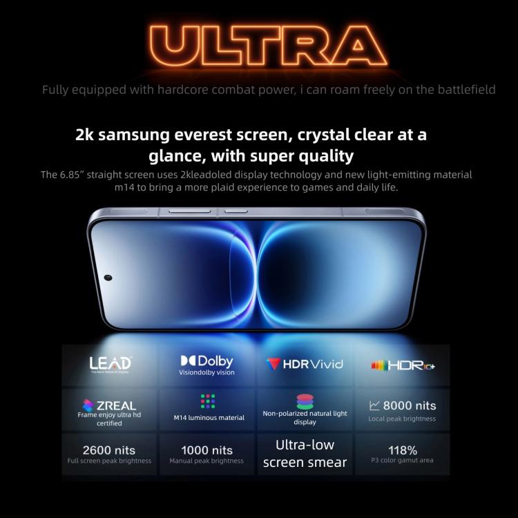 vivo iQOO 15 Ultra, 16 Go + 512 Go, empreinte digitale 3D ultrasonique, 6,85 pouces Android 16 OriginOS 6 Snapdragon 8 Elite Gen 5 Octa Core, OTG, NFC, réseau : 5G, compatible Google Play, 16 Go + 512 Go