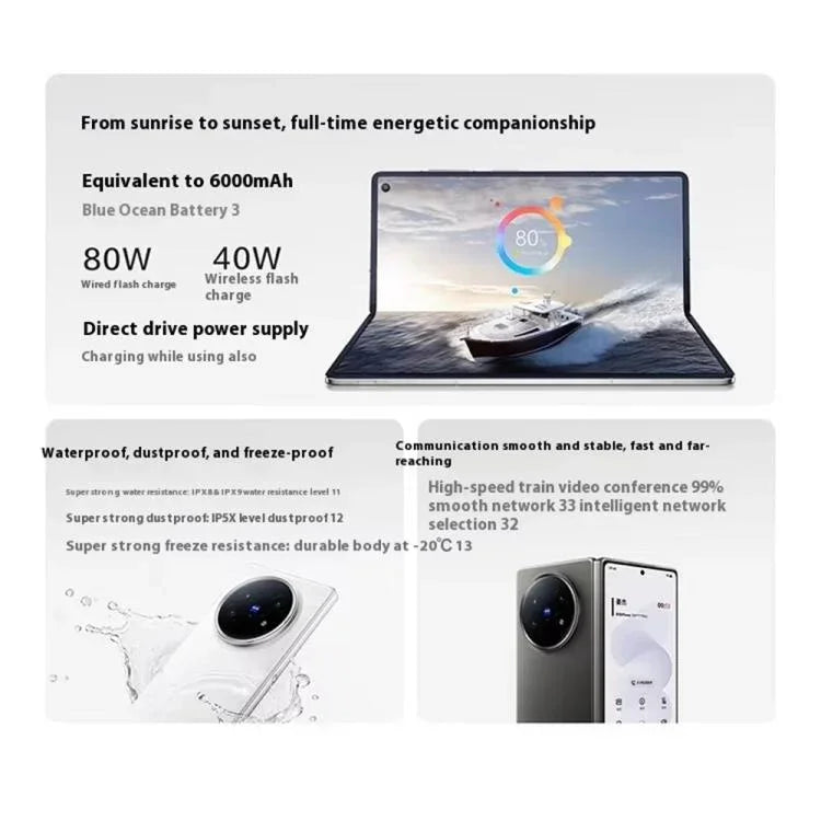 vivo X Fold5, 12 Go + 256 Go, Android 15 OriginOS 5 de 8,03 pouces + 6,53 pouces, Snapdragon 8 Gen 3 Octa Core, OTG, NFC, Réseau : 5G, 12 Go + 256 Go